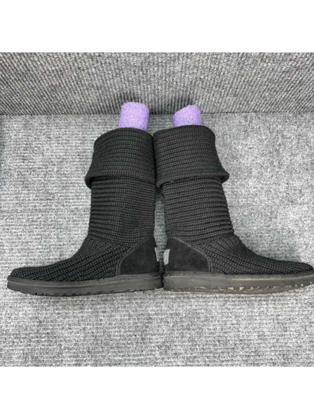 UGG Australia Classic Cardy Knit Boots Womens 7 Black Foldover Tall Sweater 5819 - Picture 6 of 11